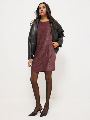 Burgundy Glitter Long Sleeve Mini Dress Women George at ASDA