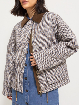 Checked Corduroy Collar Diamond Quilted Jacket | Women | George at