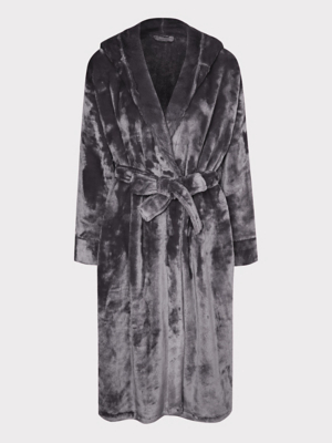 Charcoal Grey Plush Dressing Gown Lingerie George at ASDA