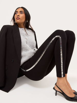 Black Sequin Side Stripe Soft Jersey Leggings