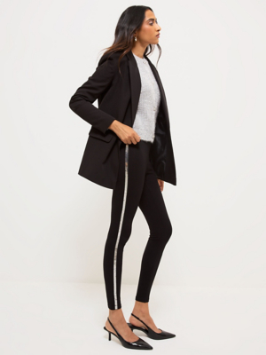 Black Sequin Side Stripe Soft Jersey Leggings Women George at ASDA