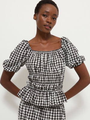 Gingham Short Sleeve Shirred Blouse | Women | George at ASDA
