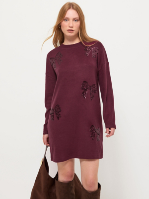 burgundy jumper dress uk & Other Stories knitted mini dress with belt in burgundy