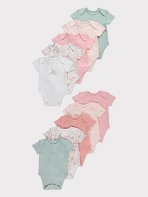 Floral Deer Short Sleeve Bodysuits 10 Pack Baby George at ASDA