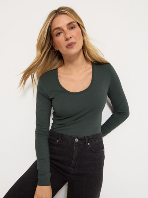 Sherosa Women's Long Sleeve Crew Neck T-Shirt - Basic Stretchy Tee For Everyday Wear, Dark Green, X-Large - View #8
