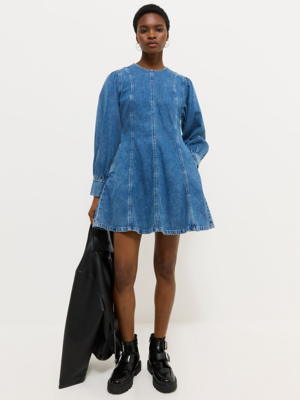 Blue Denim Long Sleeve Mini Dress | Women