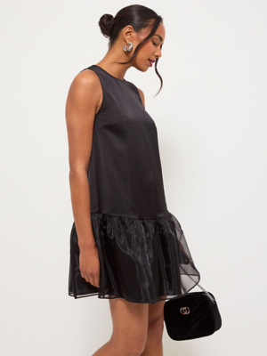 asda black dress Black Short Frill Sleeve Ribbed Top Midi Dress | Women