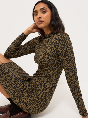 knee length dresses for ladies Rich Champagne Floral Long Sleeve Mini Dress