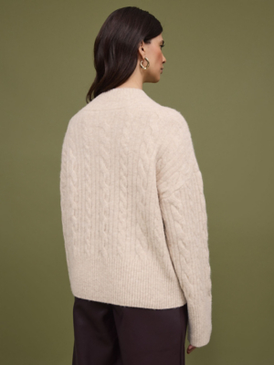 Studio Edit Ivory Cable Knitted V Neck Jumper | Women | George at ASDA