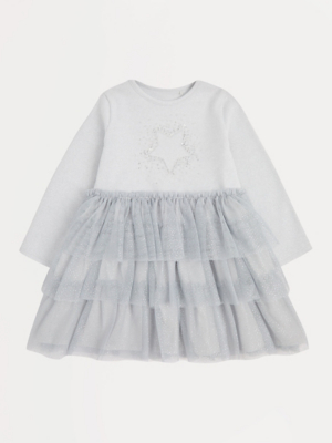 Grey Star Long Sleeve Tiered Dress Kids George at ASDA