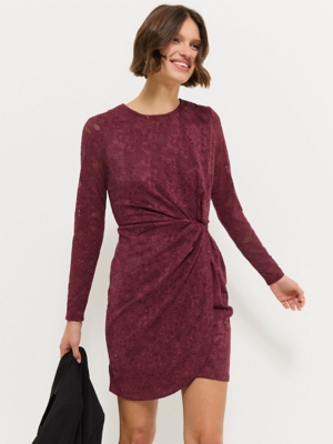 Burgundy Sequin Sparkle Long Sleeve Knitted Mini Jumper Dress | Women |  George at ASDA