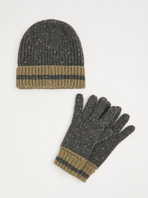 Thinsulate™ Grey Speckle Knitted Beanie Hat and Gloves Set Men