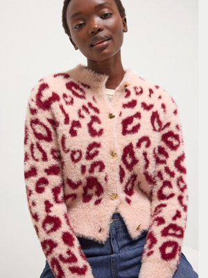Pink Leopard Print Heart Button Through Cardigan | Women | George