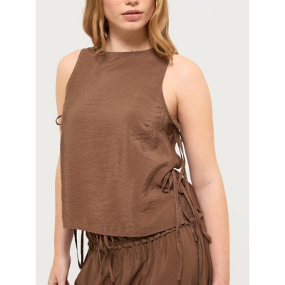 George Chocolate Brown Sleeveless Tie Side Co Ord Top
