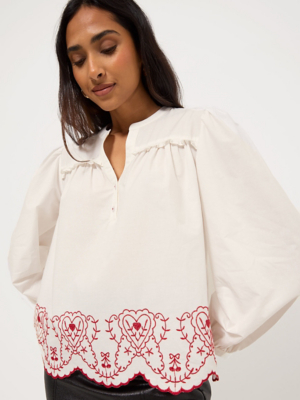 Valentine's Heart Embroidery Long Sleeve Blouse | Women | George