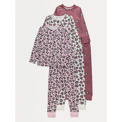 George Pink Leopard Heart Pyjamas 3 Pack - Lilac