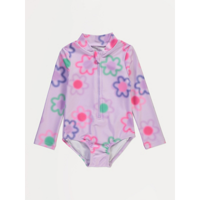 George Purple Floral Graffiti Zip Long Sleeve Swimsuit - Lilac