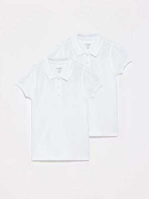 Girls White Slim Fit Scallop School Polo Shirt 2 Pack | School