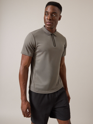 Gym Locker Grey Zip Neck Polo Shirt | Men | George at ASDA