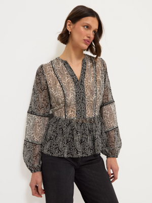 Paisley Balloon Sleeve Peplum Chiffon Blouse | Women | George at ASDA