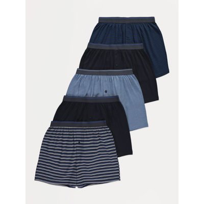 George Blue Striped Jersey Boxer Shorts 5 Pack - Navy