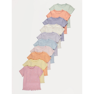 George Floral Pastel Short Sleeve Lettuce Hem Tops 10 Pack - Multi