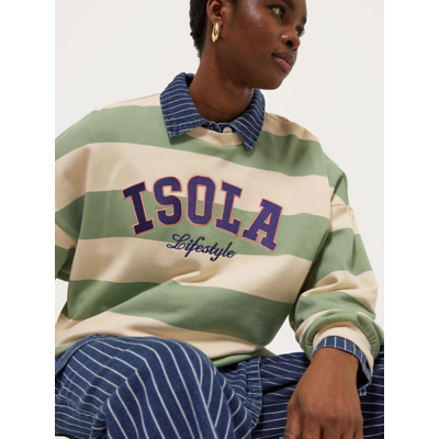 George Green Isola Lifestyle Slogan Striped Sweatshirt