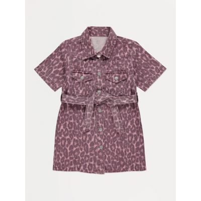 George Pink Leopard Print Denim Mini Shirt Dress