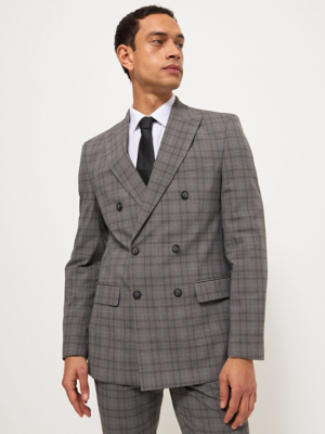 Stone Checked Double Breasted Slim Fit Suit Jacket | Men | George