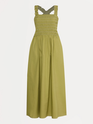 Olive Green Shirred Sleeveless Poplin Midi Dress | Women | George at ASDA