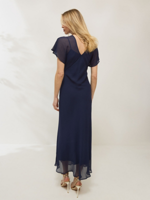 white christmas dresses Pleated Chiffon V-Neck Front Slit Evening Dress