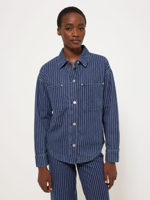 Dark Wash Denim Striped Shacket | Women | George at ASDA