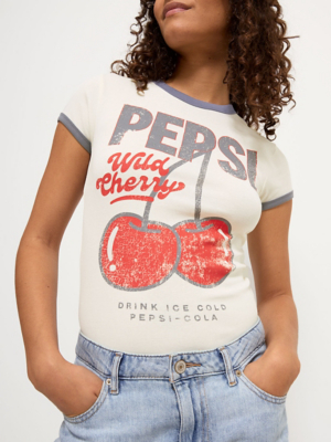 Cream Crew Neck Pepsi Cherry Ringer T Shirt | Women | George at ASDA