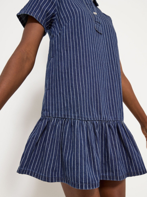 asda denim dress Dark Wash Striped Short Sleeve | Women Color:TAN/CREAM CANOPDJUL26 Lorena Coverup Dress -