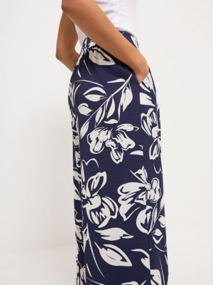 Navy Floral Pleated Wide Leg Trousers | Women | George at ASDA display picture 1