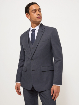 Charcoal Grey Linen Blend Single Breasted Suit Jacket