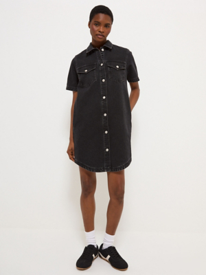 Black Denim Short Sleeve Shirt Dress | Women | George at ASDA
