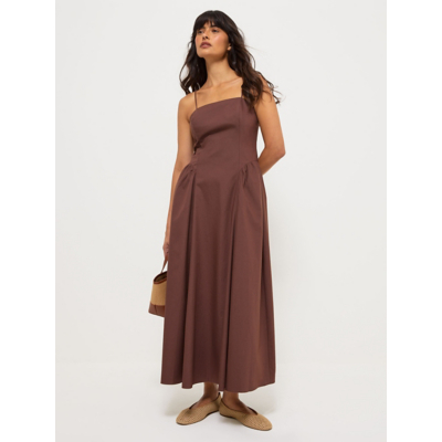George Brown Strappy Poplin Midi Dress - Chocolate Brown