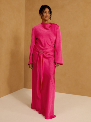 strapless open back dress Zephyrine Pink Off Shoulder Ruched Maxi Dress main image 1