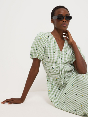 Green Gingham Flower Midi Dress | Women