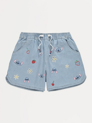 Disney Stitch Embroidery Stripe Denim Shorts