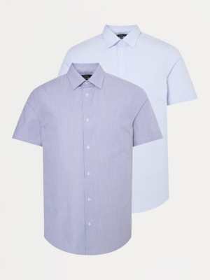 Blue Stripe Short Sleeve Regular Shirt 2 Pack