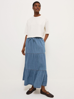 Denim Tiered Maxi Skirt | Women | George at ASDA