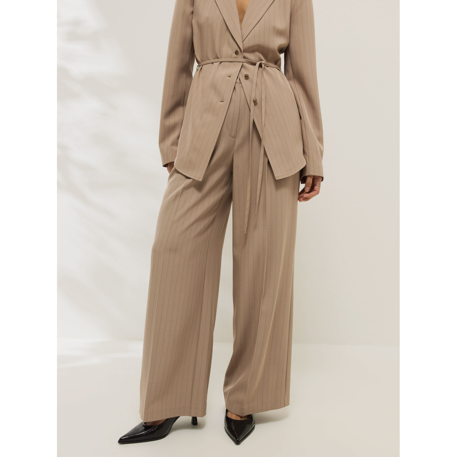 George Women's Taupe Pinstripe Wide Leg Trousers