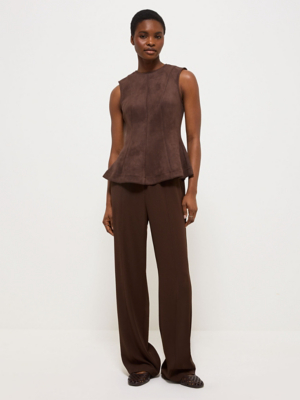 Brown Suedette Peplum Sleeveless Top | Women | George at ASDA