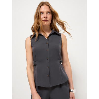 George Charcoal Button Front Sleeveless Co-ord Top - Blue