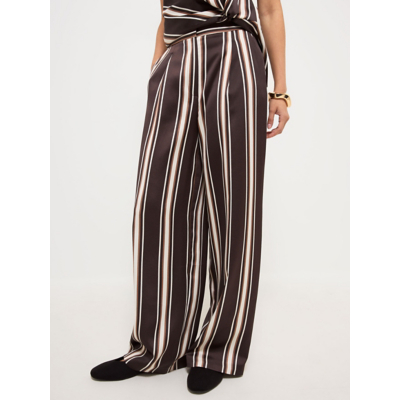 George Brown Striped Wide Leg Satin Trousers - Chocolate Brown