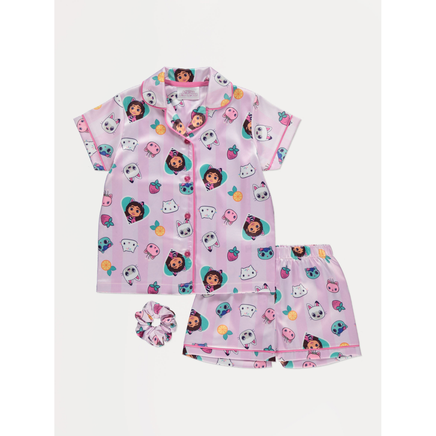 George Girls Lilac Gabby's Dollhouse Satin Short Shirt Pyjamas And Scrunchie