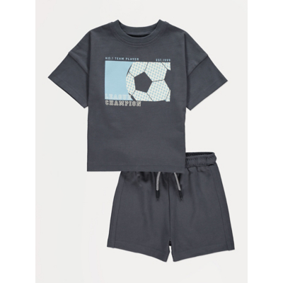 George Dark Blue Football T Shirt and Shorts Outfit - Grey