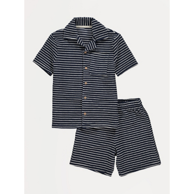 George Navy Striped Short Sleeve Shirt and Shorts Outfit - Blue